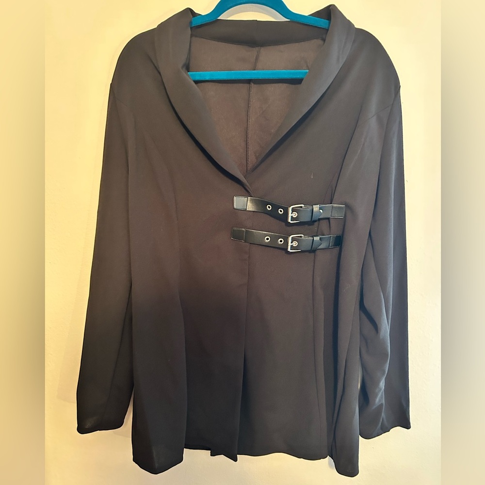 Long Black Blazer with Buckles